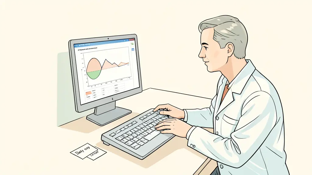 risk manager reviewing a drawdown calculator showing a hypothetical account, daily stop notes beside the keyboard